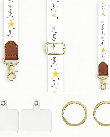 Phone Lanyard Crossbody with Wrist Strap, Lucky Star Adjustable Neck & Wrist Strap for Keys, ID Badges, Phone Case Accessories