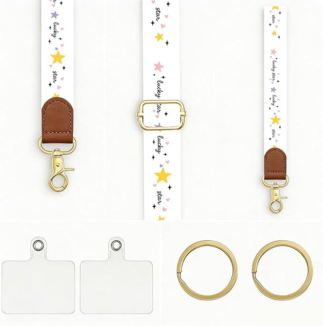 Phone Lanyard Crossbody with Wrist Strap, Lucky Star Adjustable Neck & Wrist Strap for Keys, ID Badges, Phone Case Accessories