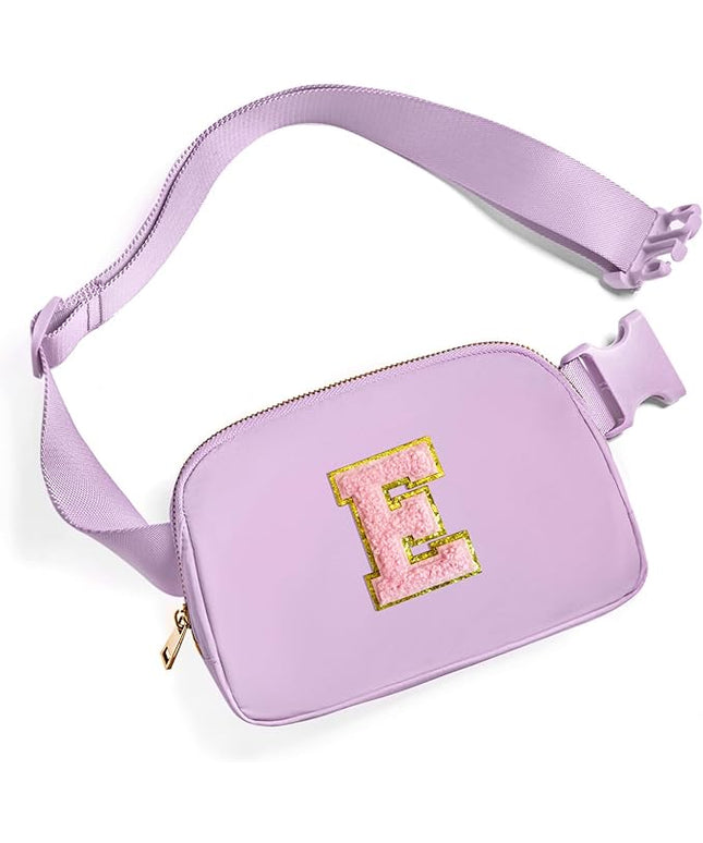 Gitus Belt Bag Fanny Pack Crossbody Bags with Initial Letter Patch Cute Stuff Birthday Gifts for Teenager Girls Trendy Preppy Stuff for Teen Girls Cool Stuff for Teens (Lavender-E)