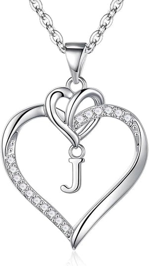 STORUP Christmas Gifts for Women Teen Girls - Heart Initial Necklaces for Women Girls, 14K-Gold-Plated Cubic Zirconia Initial A-Z Pendant Dainty Heart Necklaces for Teen Girl Jewelry Birthday Gifts