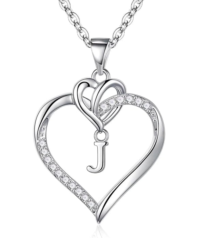 STORUP Christmas Gifts for Women Teen Girls - Heart Initial Necklaces for Women Girls, 14K-Gold-Plated Cubic Zirconia Initial A-Z Pendant Dainty Heart Necklaces for Teen Girl Jewelry Birthday Gifts