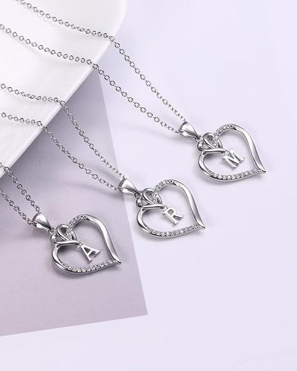 STORUP Christmas Gifts for Women Teen Girls - Heart Initial Necklaces for Women Girls, 14K-Gold-Plated Cubic Zirconia Initial A-Z Pendant Dainty Heart Necklaces for Teen Girl Jewelry Birthday Gifts