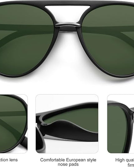 SOJOS Retro Aviator Polarized Sunglasses for Women Men Double Bridge Ladies Shades