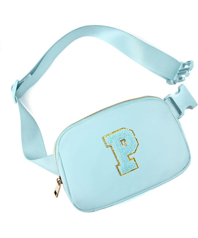 Gitus Gifts for 8 9 10 11 12 Year Old Girls Belt Bag Fanny Pack Crossbody Bags with Initial Letter Patch Cute Stuff Birthday Gifts for Teen Girls Women Personalized Trend Stuff (Icing Blue-P)