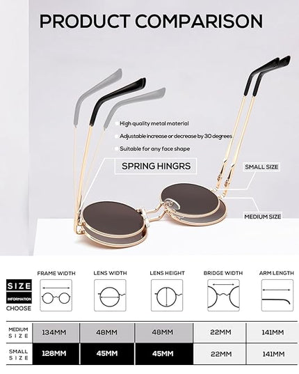 KALIYADI Round Polarized Sunglasses for Men Women Retro Metal Hippie Circle Style Sun Glasses UV Protection