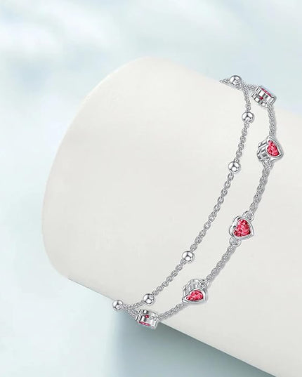 Dorunmo 925 Sterling Silver Heart Birthstone Anklet Bracelets for Women Best Mother's Day Birthday Jewelry for Wife Girlfriend Mom Daughter Her
