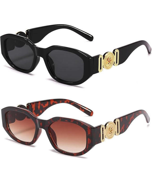 BUTABY Rectangle Sunglasses for Women Retro Driving Glasses 90’s Vintage Fashion Irregular Frame UV400 Protection