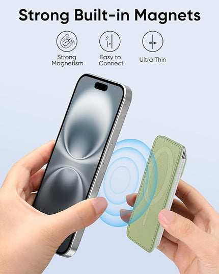 FINPAC MagSafe Wallet, Magnetic Card Wallet Holder for iPhone 17/16/15/14/13/12 Series, Safe RFID Blocking Slim Leather 6 Card Holder for Women Men