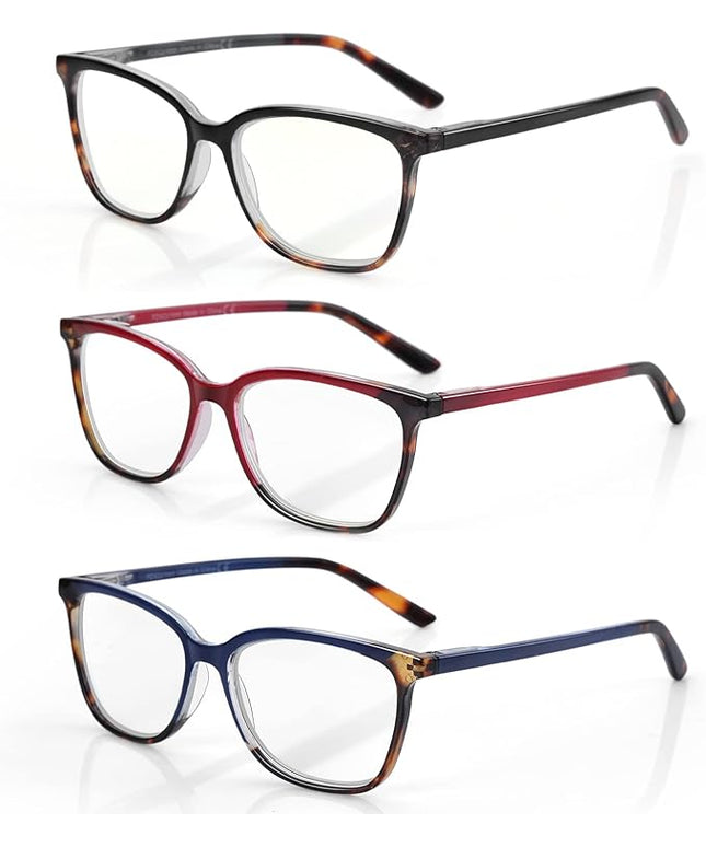 BLUEMOKY Blue Light Reading Glasses for Women 3 Pack Fashion Cat Eye Computer Glasses Bluelight Blocking Reader