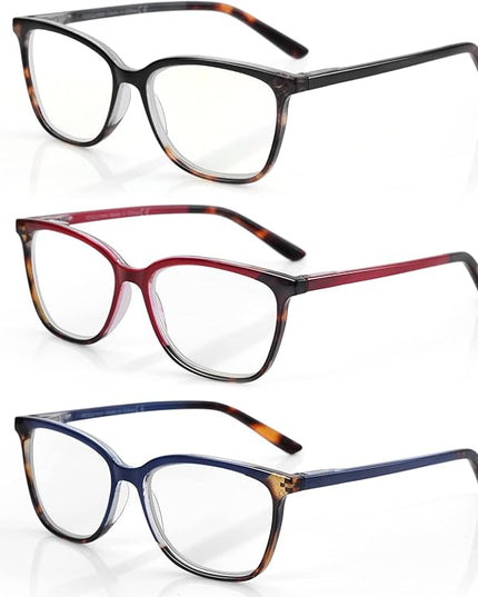 BLUEMOKY Blue Light Reading Glasses for Women 3 Pack Fashion Cat Eye Computer Glasses Bluelight Blocking Reader
