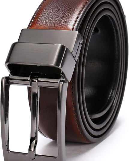 beltox fine Men's Dress Belt Leather Reversible 1.25" Wide Rotated Buckle Gift Box
