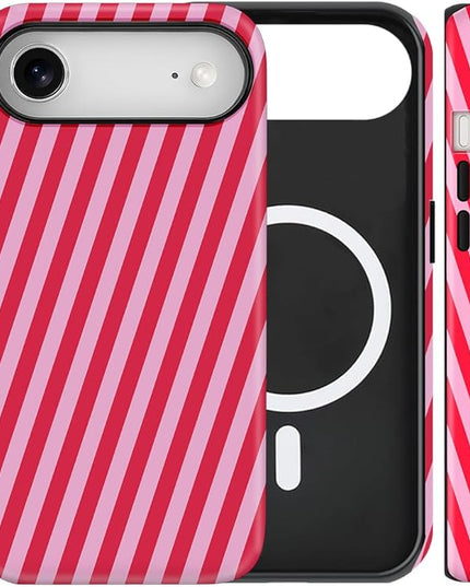 Magnetic for iPhone 17 Air Case Cute Diagonal Stripes Phone Case, Shockproof Slim TPU and Hard PC Protective Phone Cover Compatible with MagSafe Designed for Women Girls,Red