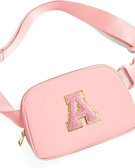 Gitus Belt Bag Fanny Pack Crossbody Bags with Initial Letter Patch Cute Stuff Birthday Gifts for Teenager Girls Trendy Preppy Stuff for Teen Girls Cool Stuff for Teens (Light Pink-A)