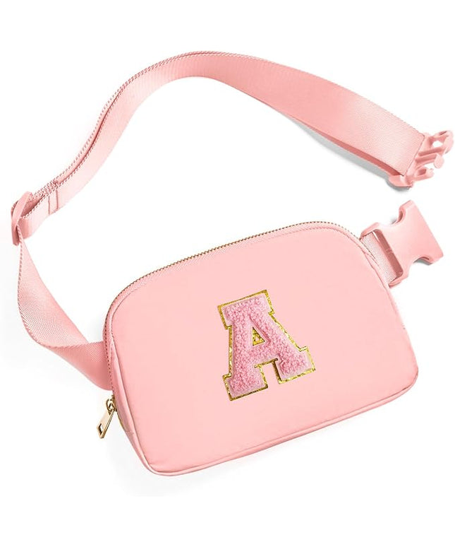 Gitus Belt Bag Fanny Pack Crossbody Bags with Initial Letter Patch Cute Stuff Birthday Gifts for Teenager Girls Trendy Preppy Stuff for Teen Girls Cool Stuff for Teens (Light Pink-A)