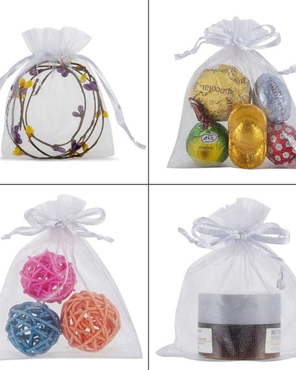 HRX Package 100pcs White Organza Jewelry Bags Drawstring 3 x 4 inch, Little Mesh Gift Pouches Mini Candy Bags for Small Presents Jewelry Earrings