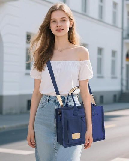 Canvas Tote Bag for Women Crossbody Work Purse with Pockets Top Handle Handbag Satchel Bags for Travel Nurse Teacher
