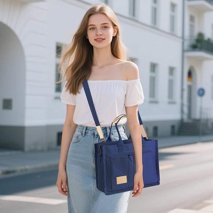 Canvas Tote Bag for Women Crossbody Work Purse with Pockets Top Handle Handbag Satchel Bags for Travel Nurse Teacher