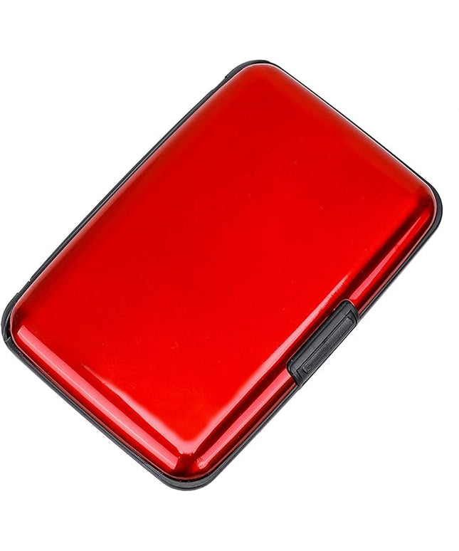 ELFISH Mini RFID Aluminum Wallet Credit Cards Holder Business Card Case Metal ID Case for Men Women (Red)