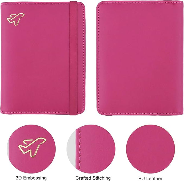 WALNEW Passport Holder for Travel, RFID Passport Cover Wallet for Women Men, PU Leather Passport Book Card Holder Case with Pen, Travelling Essentials for Flying
