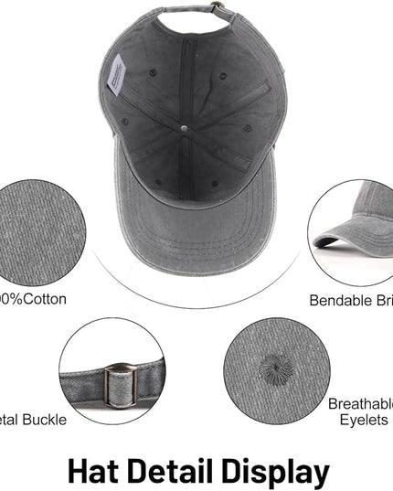 XXL Oversize Washed Denim Baseball Cap,Low Profile Jean Sports Cap for Big Heads 23.5"-25.5",Large Pigment Dyed Dad Hat