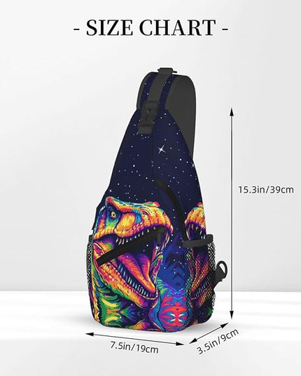 Animal Face Sling Bag Crossbody Bags Chest Bag Backpack for Travel Running and Hiking for Men Women Colorful Dinosaurs
