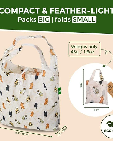 ECO CHIC Foldable Reusable Grocery Bags - Lightweight, Recycled & Reusable Shopping Bag - Waterproof Packable Tote