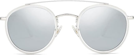 SOJOS Retro Vintage Round Polarized Sunglasses for Women Men Small Double Bridge Circle Sunnies SJ1104