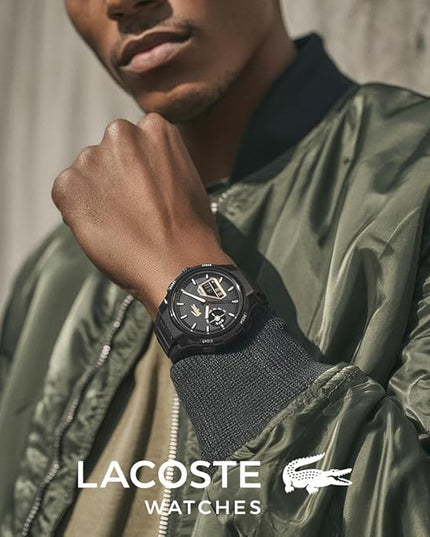 Lacoste LC33 Men's Analog-Digital Watch – TR90 Case, World Clock, Stopwatch, Alarm, Backlight, Textured Silicone Strap, Premium Fashion Timepiece - Gift for Him - 45mm