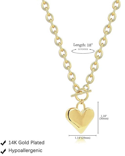 Cute Heart Necklace Dainty 18k Gold Plated Tiny Heart Pendant Choker Necklaces Small Gold Love Open Heart Chain Necklace for Women Simple Gold Necklace for Women Trendy Jewelry