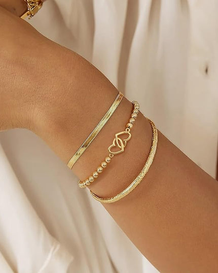 Gold Bracelets for Women 14K Gold Beaded Bracelets Stackable Bracelets for Women Gold Charm Bracelet Non Tarnish Gold Jewelry for Women Trendy