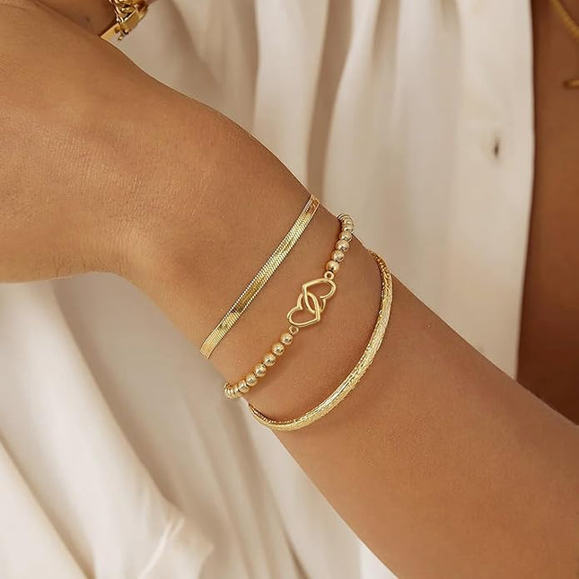 Gold Bracelets for Women 14K Gold Beaded Bracelets Stackable Bracelets for Women Gold Charm Bracelet Non Tarnish Gold Jewelry for Women Trendy