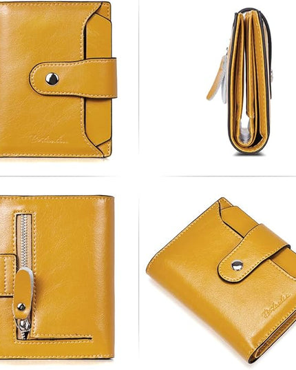 BOSTANTEN Women Leather Wallet RFID Blocking Small Bifold Zipper Pocket Wallet Card Case Purse with ID Window