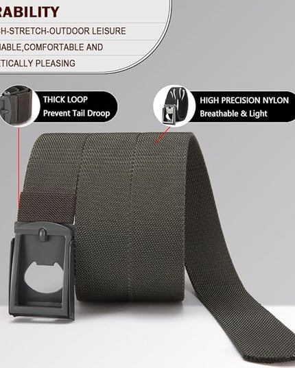 DOOPAI Stretch Canvas Belt for Men, Adjustable Elastic Holeless Web Belt for Casual, Golf, and Work, with Bottle Opener