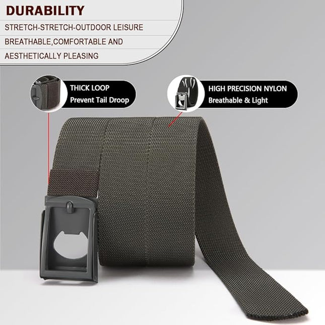 DOOPAI Stretch Canvas Belt for Men, Adjustable Elastic Holeless Web Belt for Casual, Golf, and Work, with Bottle Opener