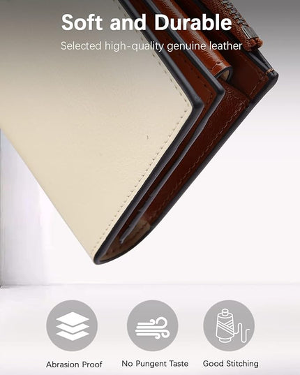 BOSTANTEN Womens Wallet Genuine Leather Wallets Large Capacity Cash Cluth Purses with Zipper Pocket Beige-Brown