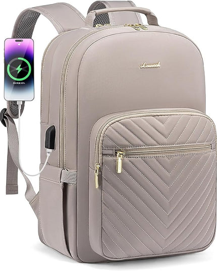 LOVEVOOK Laptop Backpack for Women 17.3 inch,Cute Womens Travel Backpack Purse,Professional Laptop Computer Bag,Waterproof Work Business College Teacher Bags Carry on Backpack with USB Port,Taro Grey