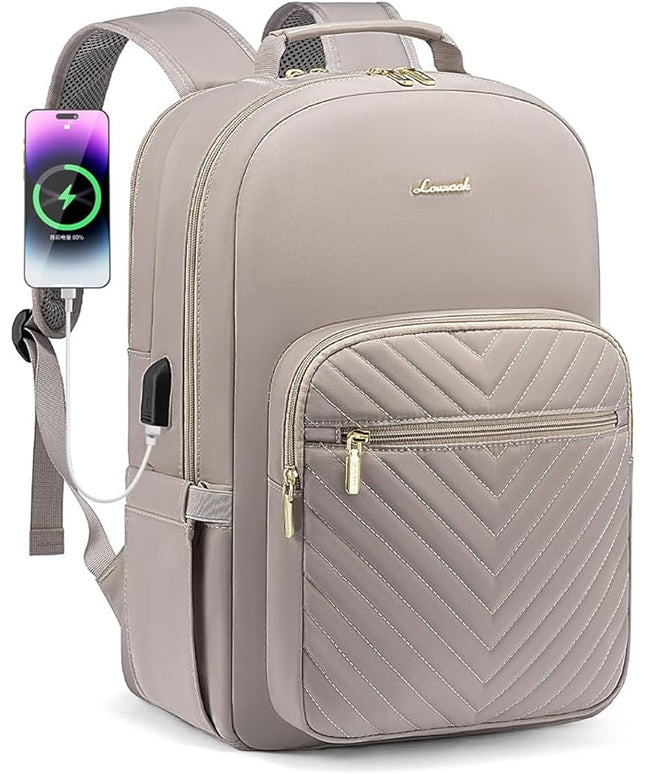 LOVEVOOK Laptop Backpack for Women 15.6 inch, Travel Backpack Purse,Professional Laptop Computer Bag,Waterproof Work Business College Teacher Bags Carry on Backpack with USB Port,Taro Grey
