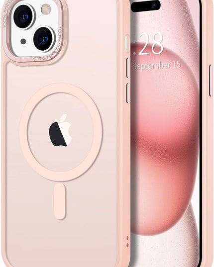 Hython Case for iPhone 15 Case Magnetic Translucent Matte Phone Cases 6.1" [Compatible with MagSafe] Thin Slim Fit Shockproof Bumper Hard Protective Cover for Women Men Girls, Frosted Pink