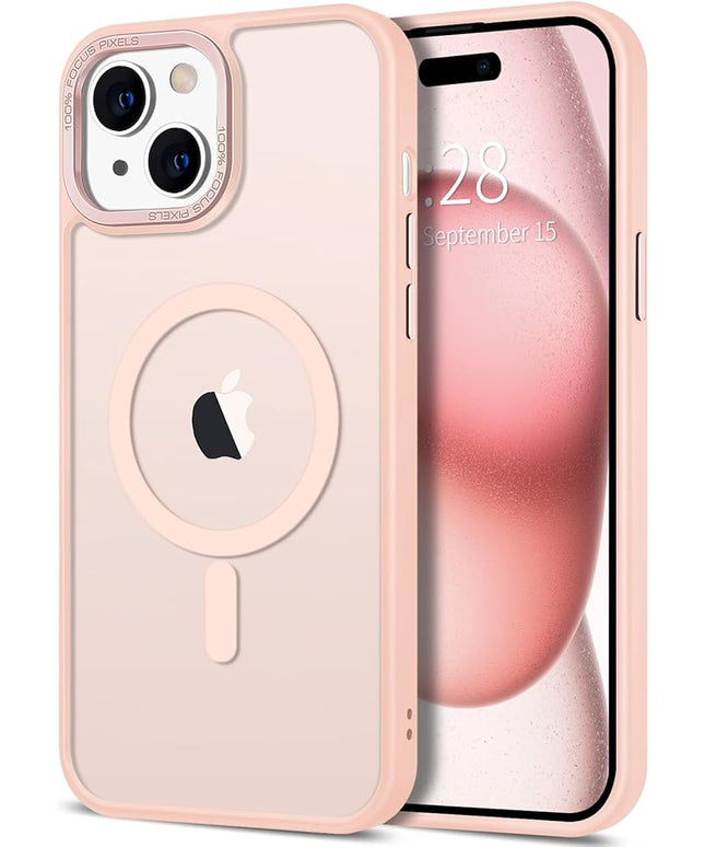Hython Case for iPhone 15 Case Magnetic Translucent Matte Phone Cases 6.1" [Compatible with MagSafe] Thin Slim Fit Shockproof Bumper Hard Protective Cover for Women Men Girls, Frosted Pink