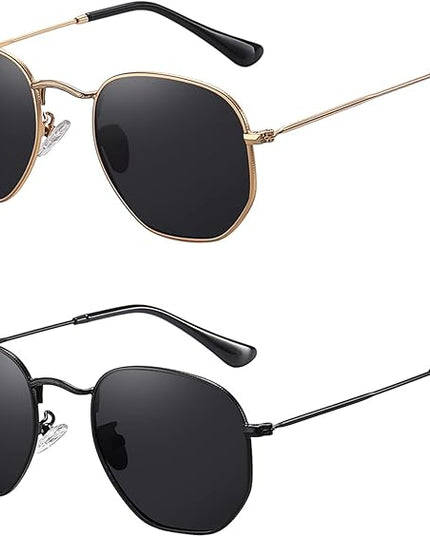 MEETSUN Polarized Hexagon Sunglasses for Women Men Polygon Square Sun Glasses UV400 Protection Metal Frame
