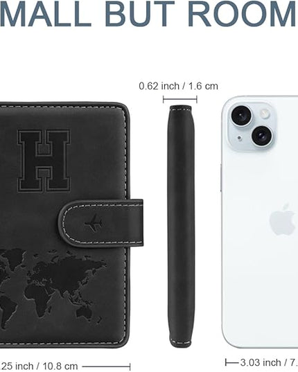 Passport Holder Wallet Cover Personalized Letter A-Z Travel Wallet RFID Blocking Passport Cover Wallet Case for Travel Passport Book Holders for Women and Men, Black-H