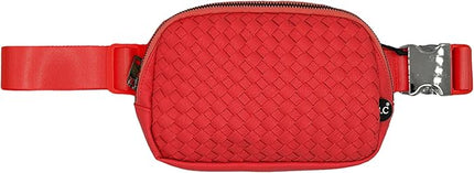 C.C Woven Vegan Leather Fanny Pack – Waist Bag with Adjustable Strap, Crossbody Belt Bag (Vegan Leather Woven - Red)