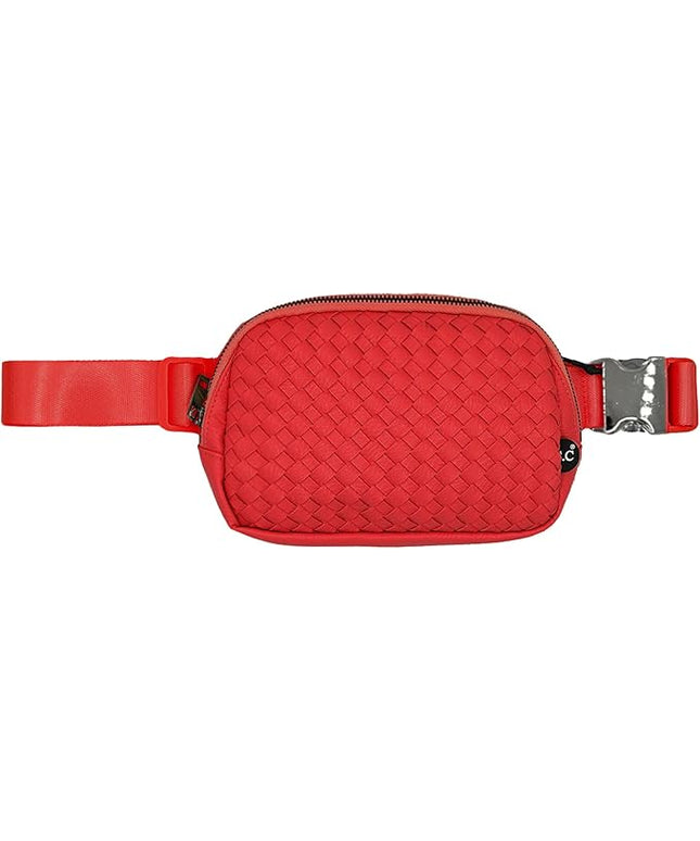 C.C Woven Vegan Leather Fanny Pack – Waist Bag with Adjustable Strap, Crossbody Belt Bag (Vegan Leather Woven - Red)