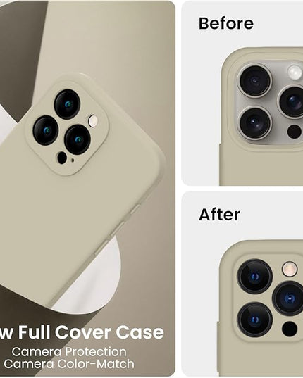 FireNova Designed for iPhone 15 Pro Max Case, Silicone Upgraded [Camera Protection] Phone Case with [2 Screen Protectors], Soft Anti-Scratch Microfiber Lining Inside, 6.7 inch, Khaki