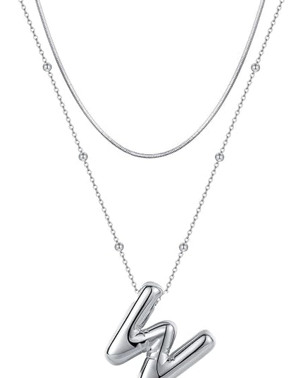LUCA SMITH Initial Necklaces for Women, Dainty Balloon Bubble Letter, Name Letter Alphabet Pendant Layered Choker Chain Jewelry Gift