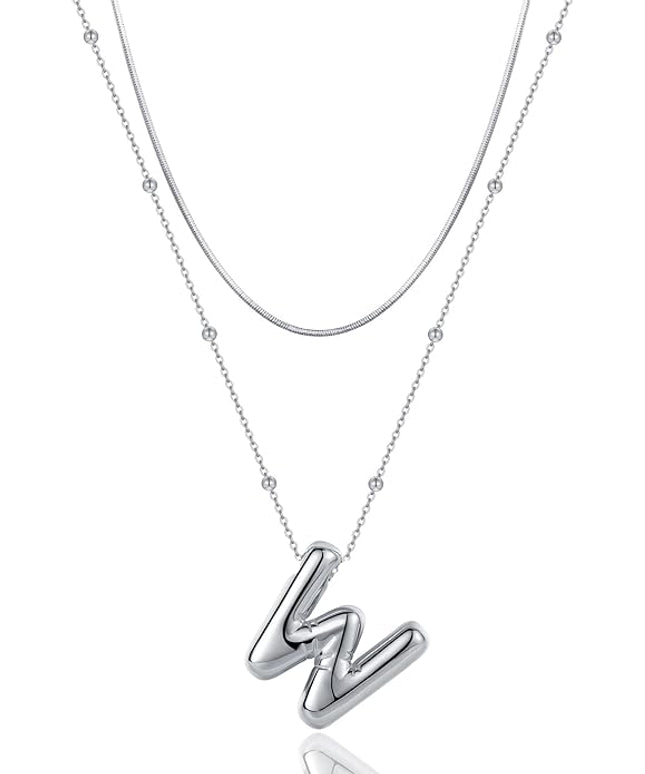 LUCA SMITH Initial Necklaces for Women, Dainty Balloon Bubble Letter, Name Letter Alphabet Pendant Layered Choker Chain Jewelry Gift