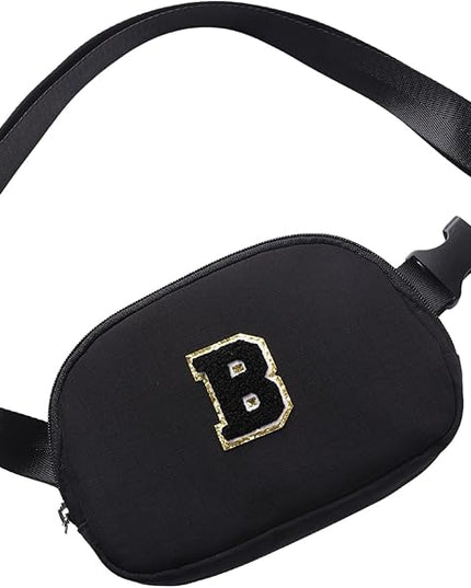 Glratn Initial Letter Belt Bag Crossbody Bags Fanny Pack For Girls，Birthday Gifts for 6 7 8 9 10 11 12 13 14 15 Year Old Girls,Purse for Kids,Cute Teen Trendy Stuff Travel Essentials.（Black-B）