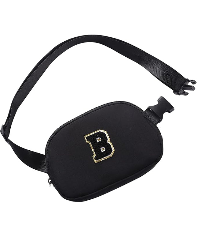 Glratn Initial Letter Belt Bag Crossbody Bags Fanny Pack For Girls，Birthday Gifts for 6 7 8 9 10 11 12 13 14 15 Year Old Girls,Purse for Kids,Cute Teen Trendy Stuff Travel Essentials.（Black-B）