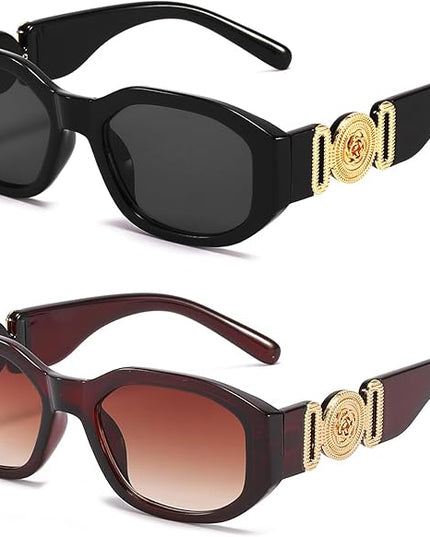 BUTABY Rectangle Sunglasses for Women Retro Driving Glasses 90’s Vintage Fashion Irregular Frame UV400 Protection