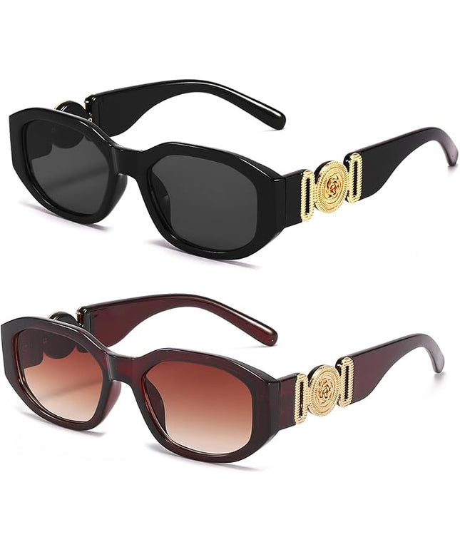 BUTABY Rectangle Sunglasses for Women Retro Driving Glasses 90’s Vintage Fashion Irregular Frame UV400 Protection